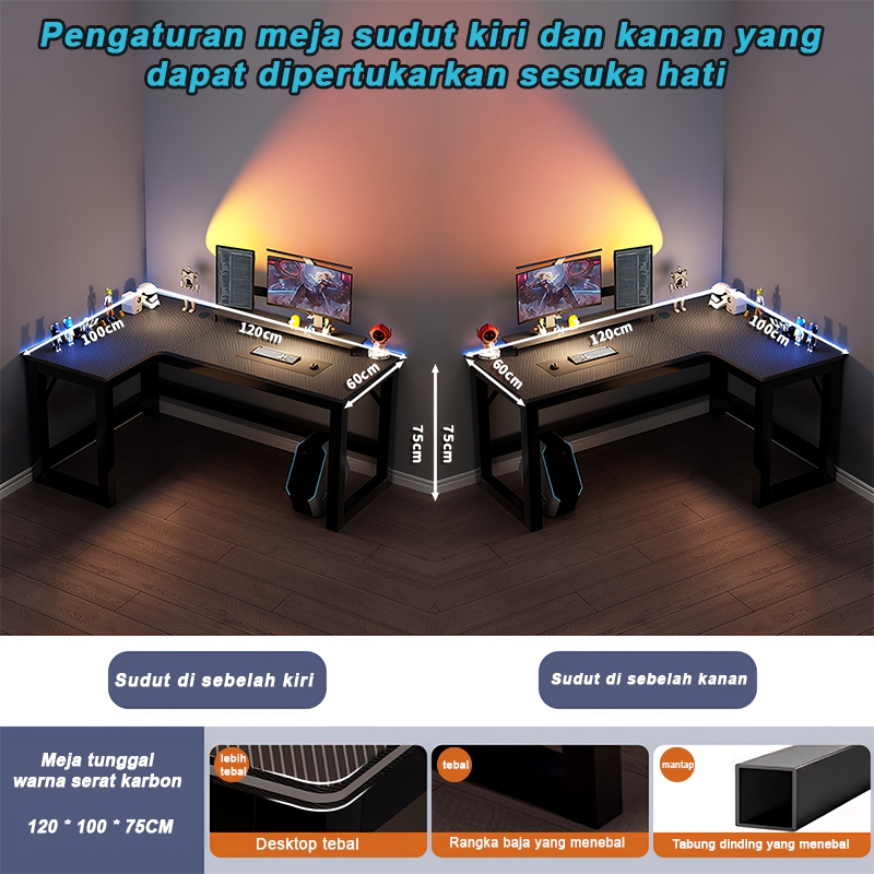 Jual Meja Gaming Fiber Karbon kiri dan kanan universal L Desk Meja ...