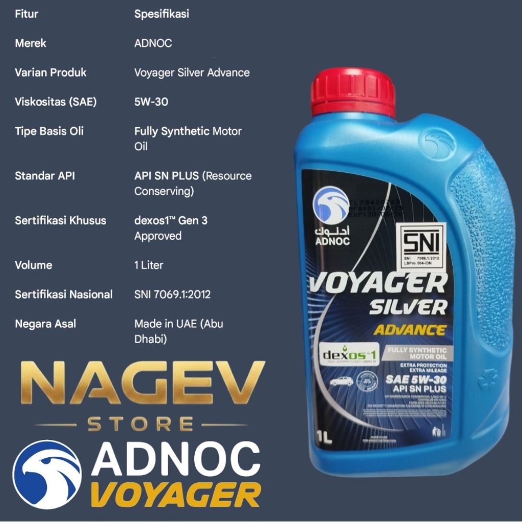 Jual Adnoc Voyager Silver Advance 5w30 Fully Synthetic 1L Oli Mobil ...