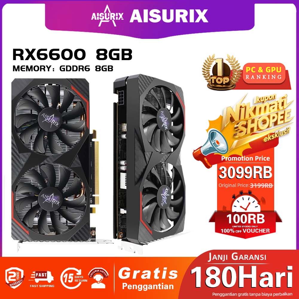 Jual AISURIX AMD RX 6600 8GB VGA Card 128BIT 2048SP GDDR6 New Radeon ...