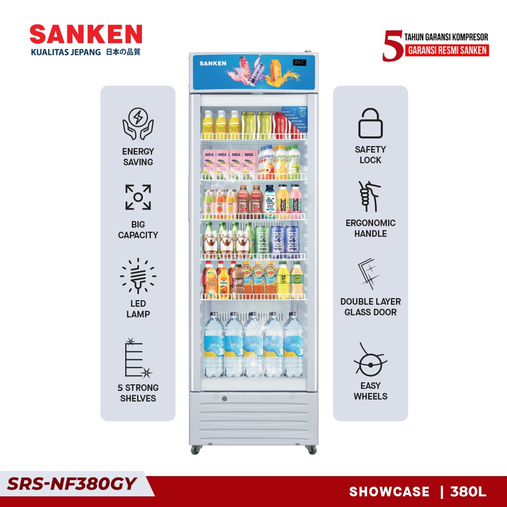 Jual Sanken Showcase 5 Rak SRS-NF380GY No Frost Kapasitas 380 Liter ...