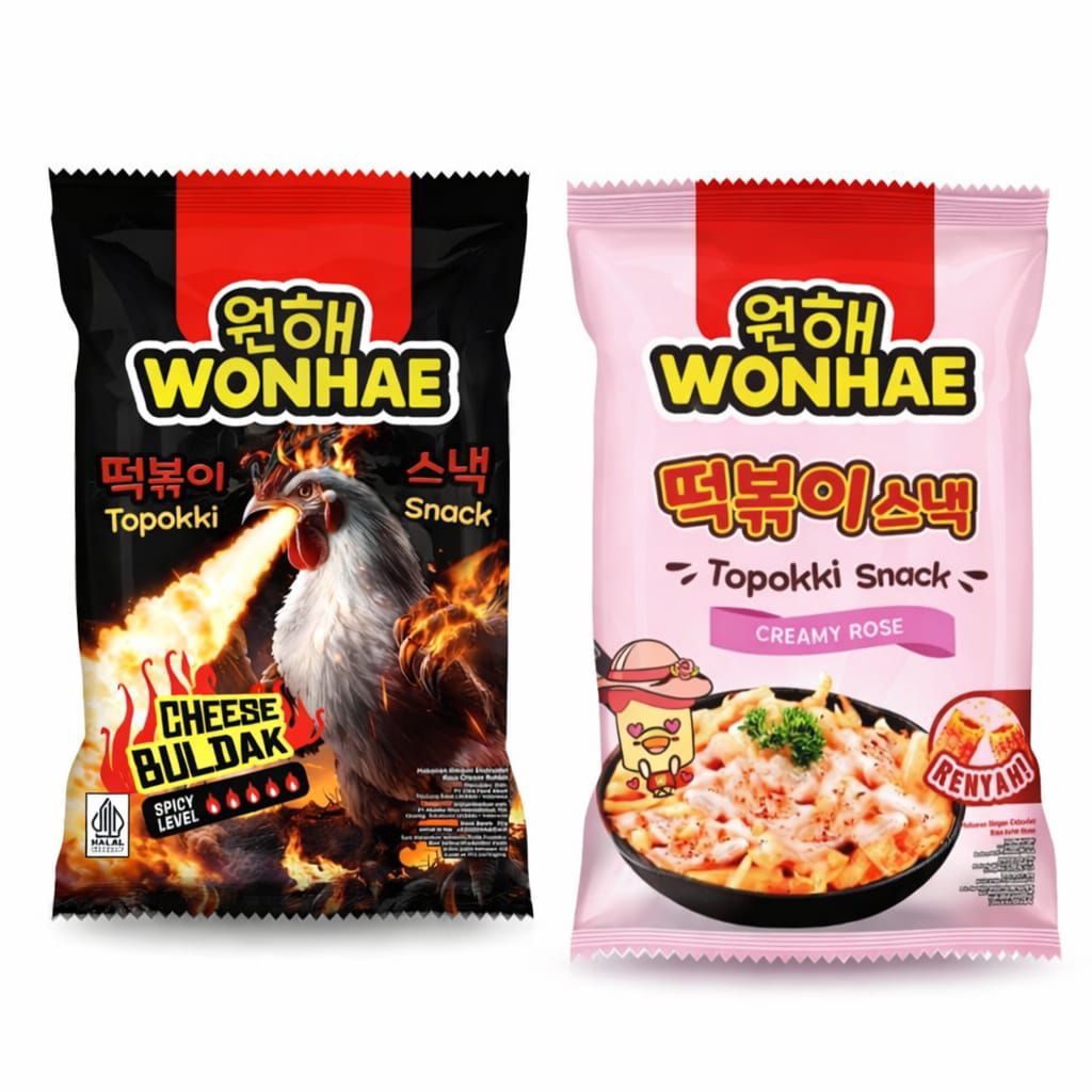  Foto zu Jual Wonhae Topokki Snack Korea – Creamy Rose & Cheese Buldak 80 gr 