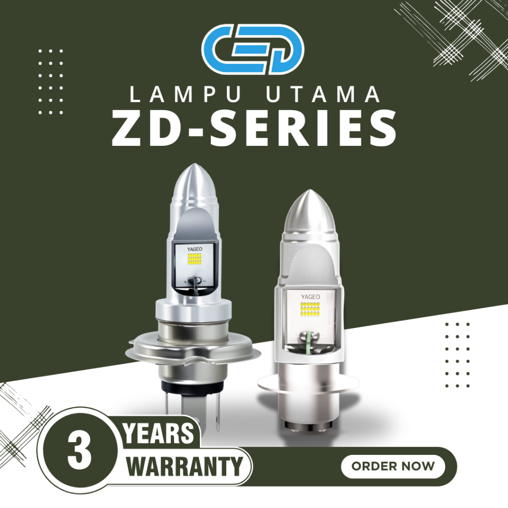 CED LAMPU UTAMA LED UNIVERSAL H4/H6 ZD 12V 30W Super Terang IP67 Aluminium Putih SUPER TERANG GARANSI 3 TAHUN