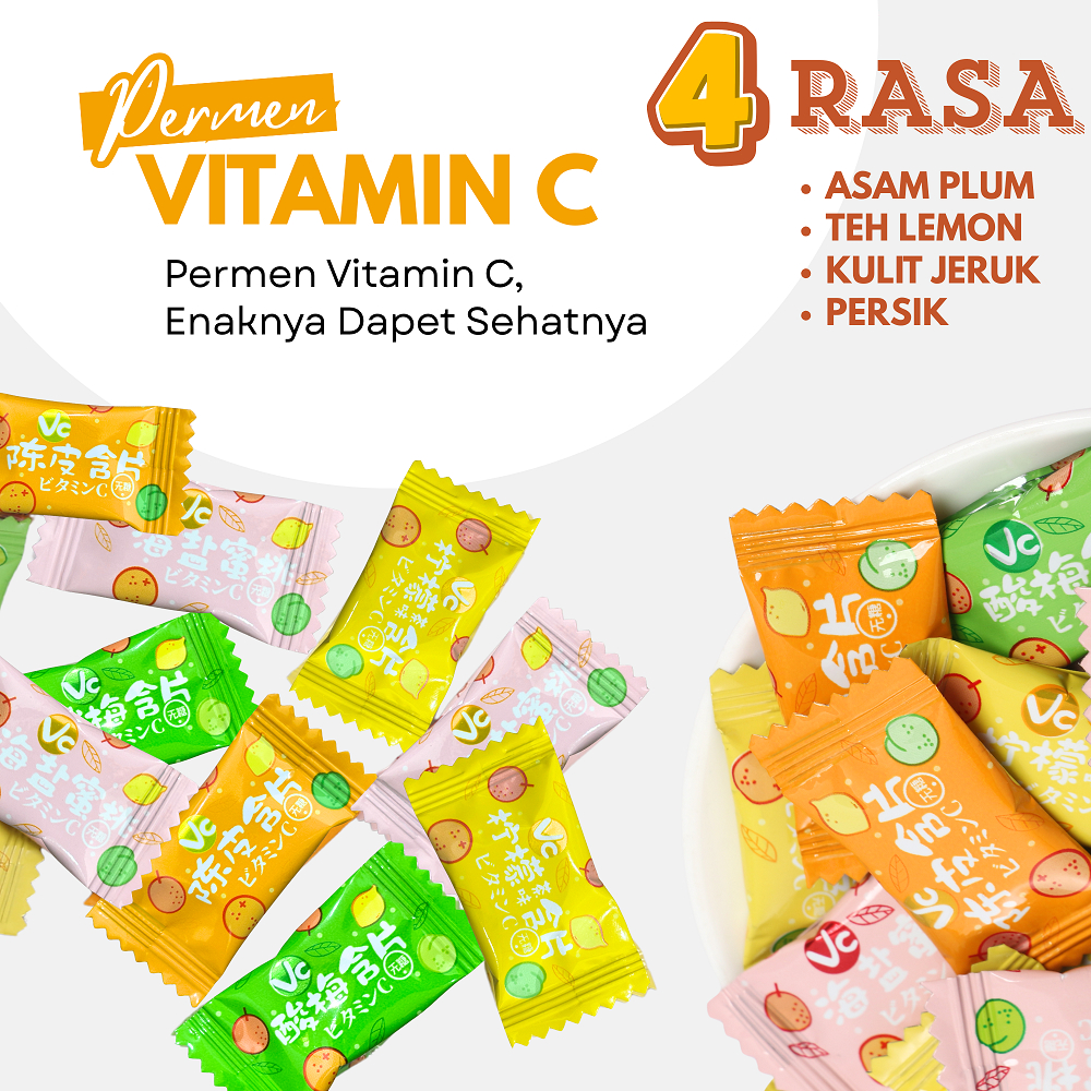 Jual Permen VC Rasa Buah Tanpa Gula Dengan Banyak Vitamin C 4 Rasa Asam ...