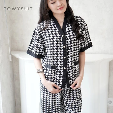 ST Vianca Piyama Motif Pita Love Powysuit Bahan Satin Lengan Pendek Celana Panjang Baju Tidur
