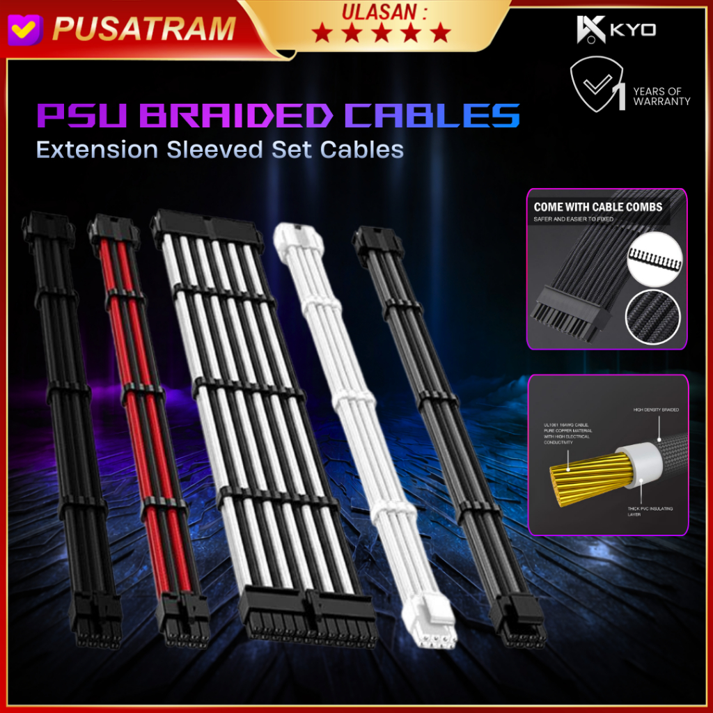 Jual PSU Braided Cables Extension Sleeved set Cables 16AWG Modular ...