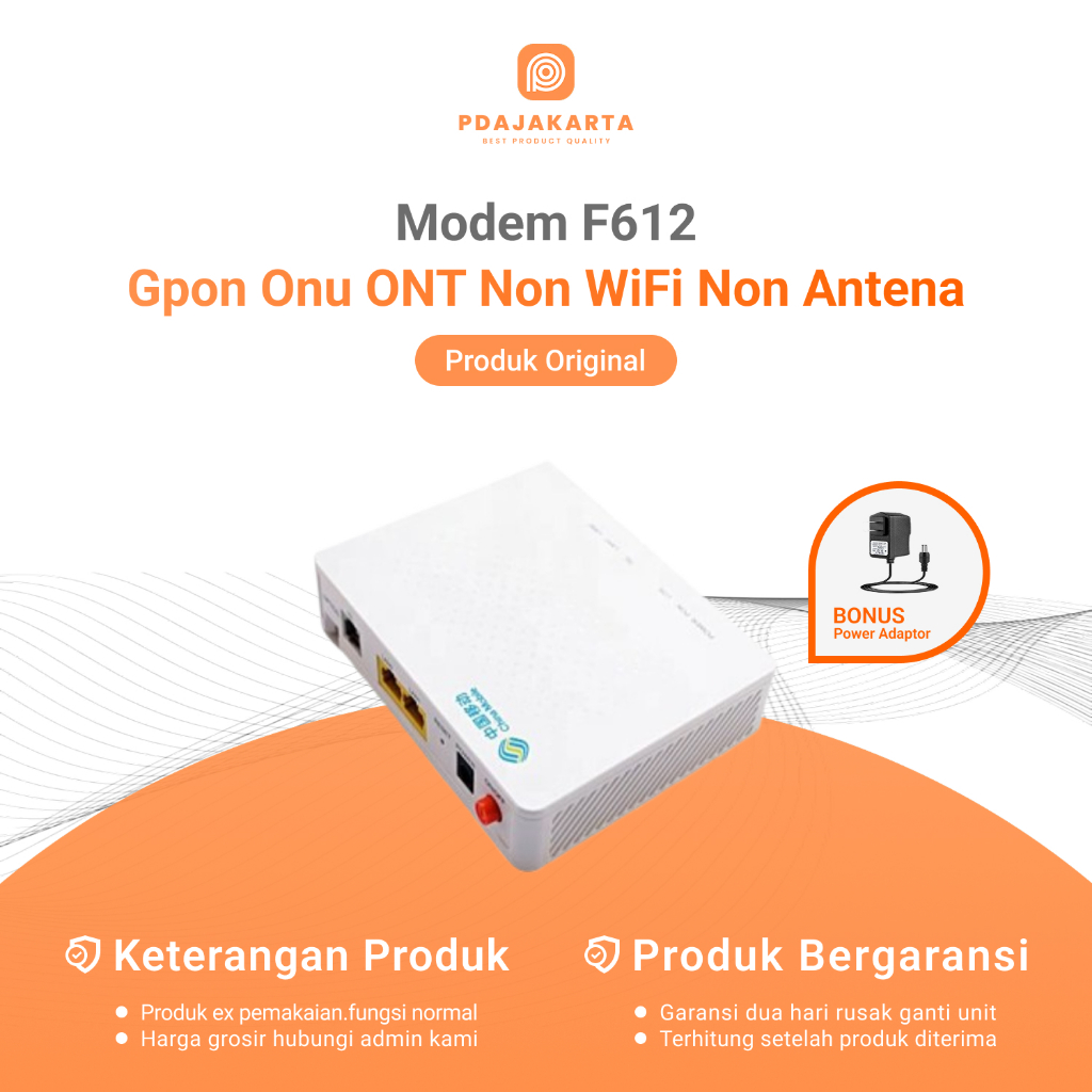 Modem ZTE F612/F607 Gpon Onu ONT Non WiFi | Modem Bekas Original Bonus Adaptor