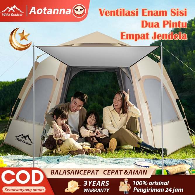 Tenda Camping 5-8 orang 240x240x135cm Tenda Lipat Six-sided Portable Tenda Gunung Waterproof