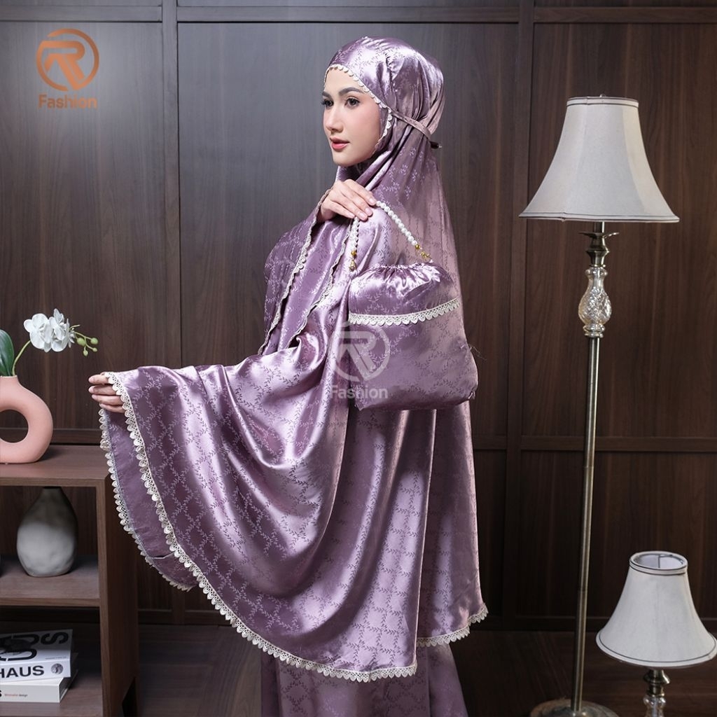 Ra Fashion - Mukena Dewasa Safiyya 2in1 sutra silk Jacquard Dewasa Jumbo Renda Cantik Panjang Mewah Travel