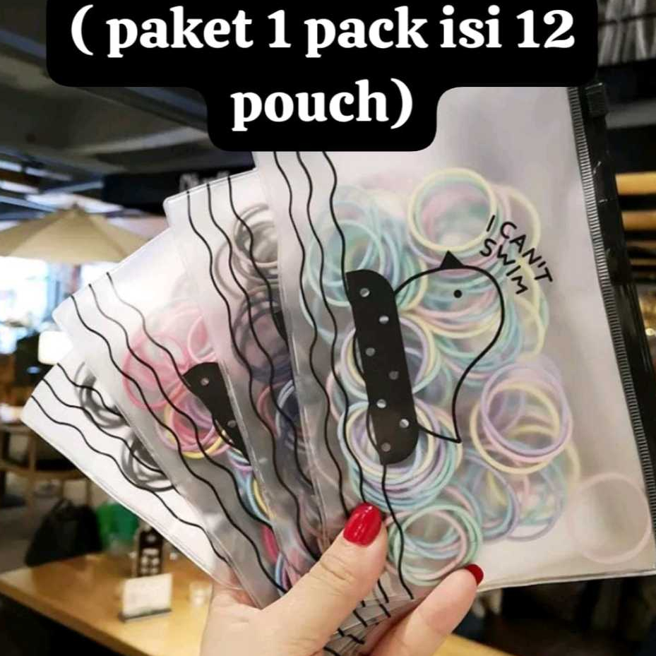 Jual ( 1 PACK ISI 12 POUCH/100 PCS) IKAT KARET RAMBUT ELASTIS KUNCIRAN ...