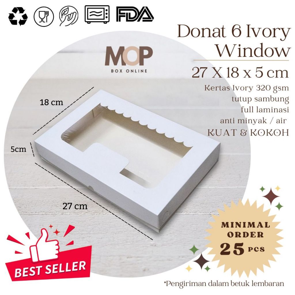Jual Kotak Donat 6 IVORY Window Kotak Putih White Box Cake Roti ...