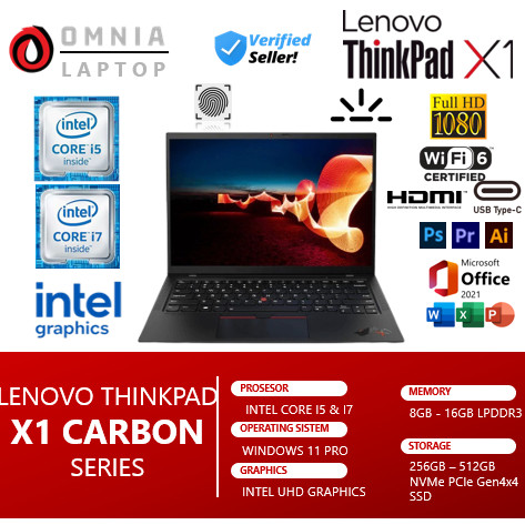 LENOVO ThinkPad X1 Carbon Core i5/i7 8GB 16GB DDR4 256GB 512GB SSD 14 Inch FullH