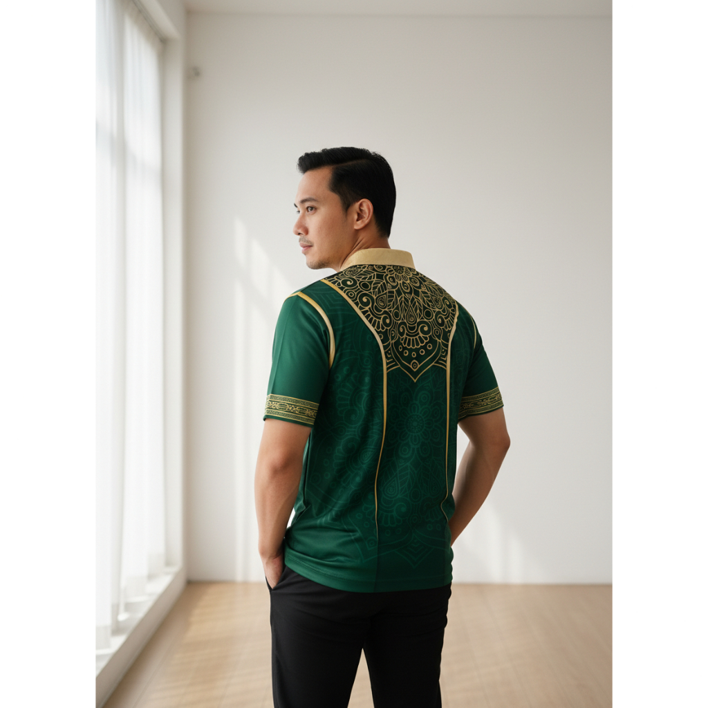 Busana Muslim Baju Koko Pria Spesial Ramadhan Lengan Pendek Full Printing Bahan Dryfit Premium