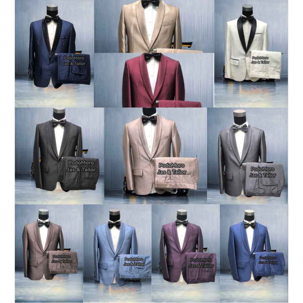 PodoMoro Jas Tuxsedo pria slimfit kancing 1 Ukuran S M L XL XXL BONUS SARUNG JAS jas pria format slim fit jas wedding jas nikah  jas mahogani jas bleu emerald jas denim jas Burgundy jas sage green jas green emerald jas hitam jas nevy jas abu tua jas Rose