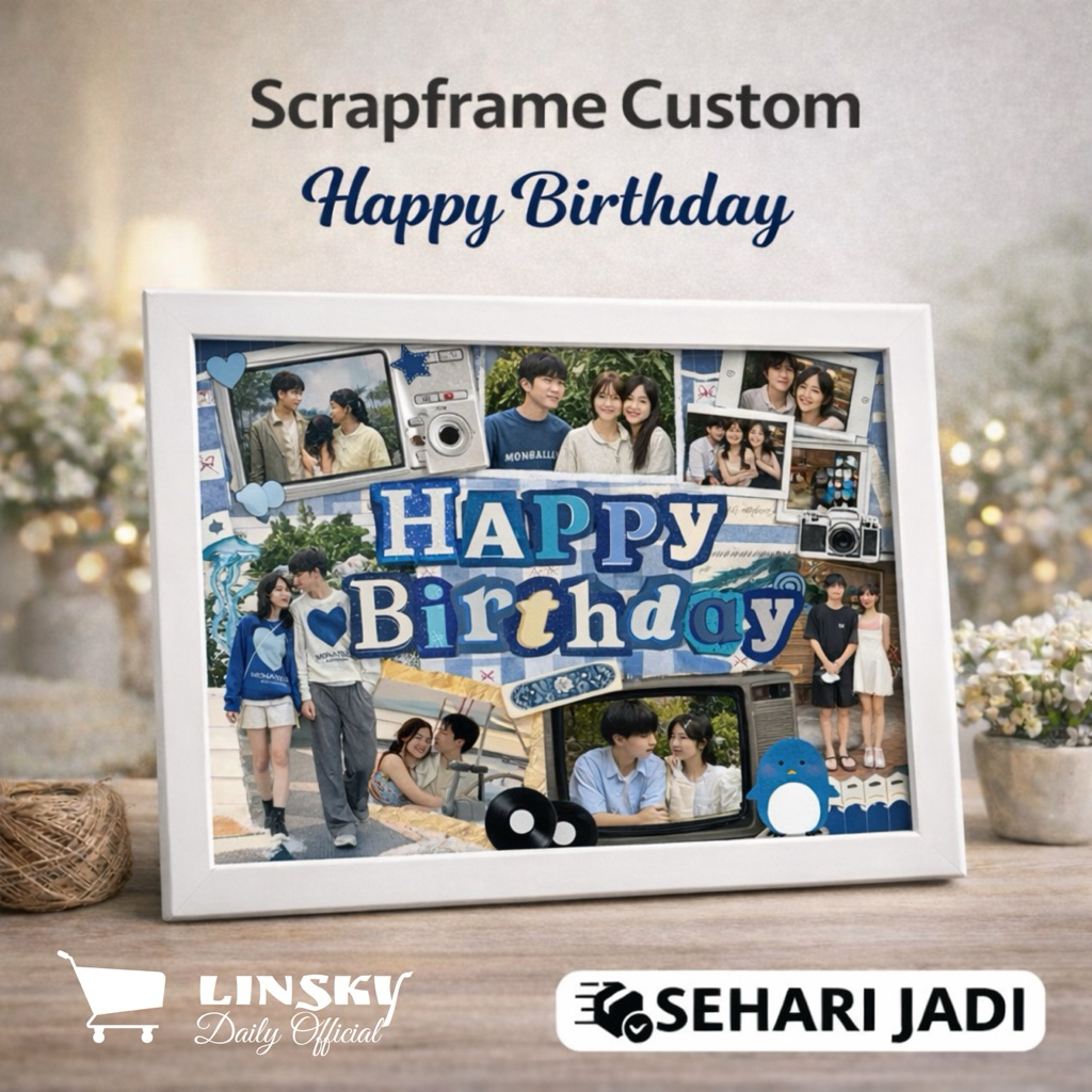 Jual {TERMURAH} #1 Scrapframe Custom HAPPY BIRTHDAY Foto Dengan Bingkai ...