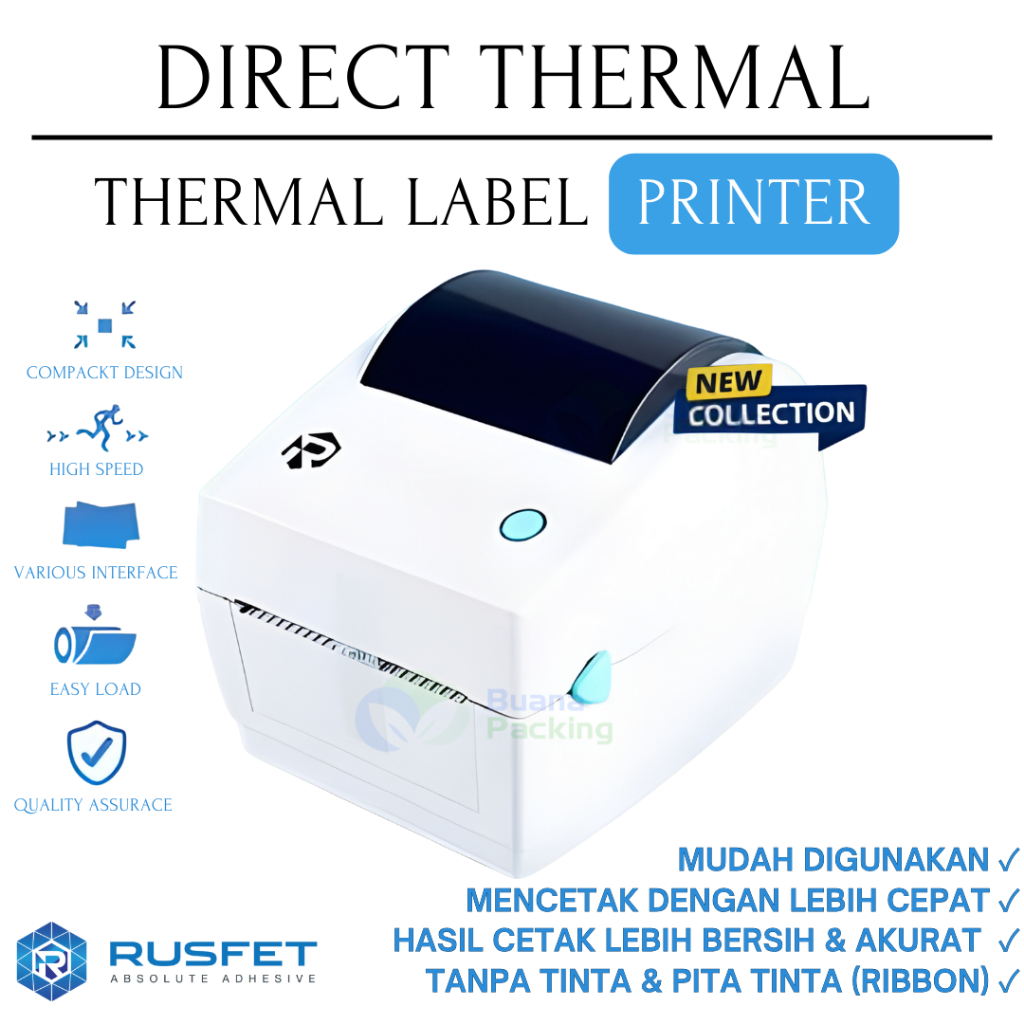 Jual RUSFET THERMAL PRINTER LABEL BARCODE HIGH SPEED 4inch USB THERMAL ...