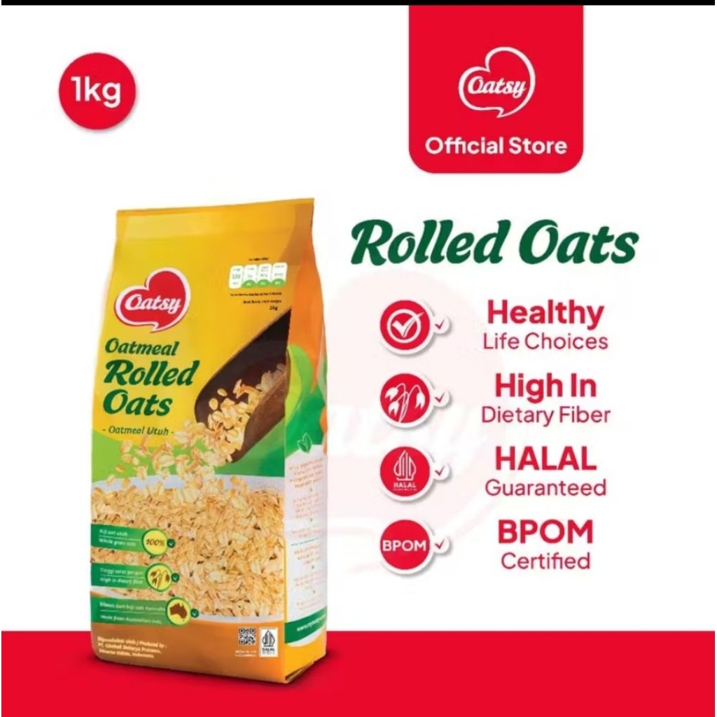 Jual Oatsy Rolled Oats Oatmeal Sarapan Pagi Utuh Havermut 1000g ...
