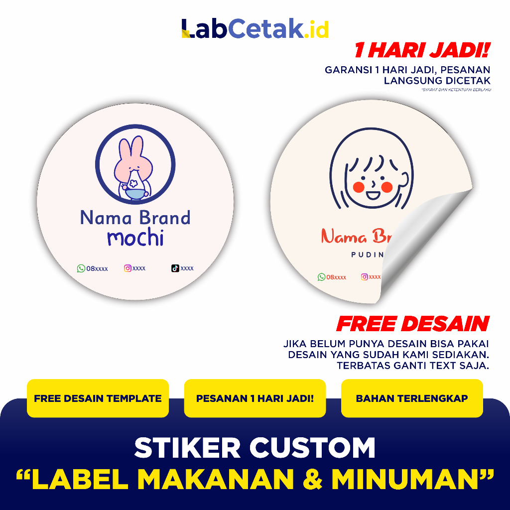 Jual Stiker Label Custom Kemasan Dessert Puding Free Design Bulat ...