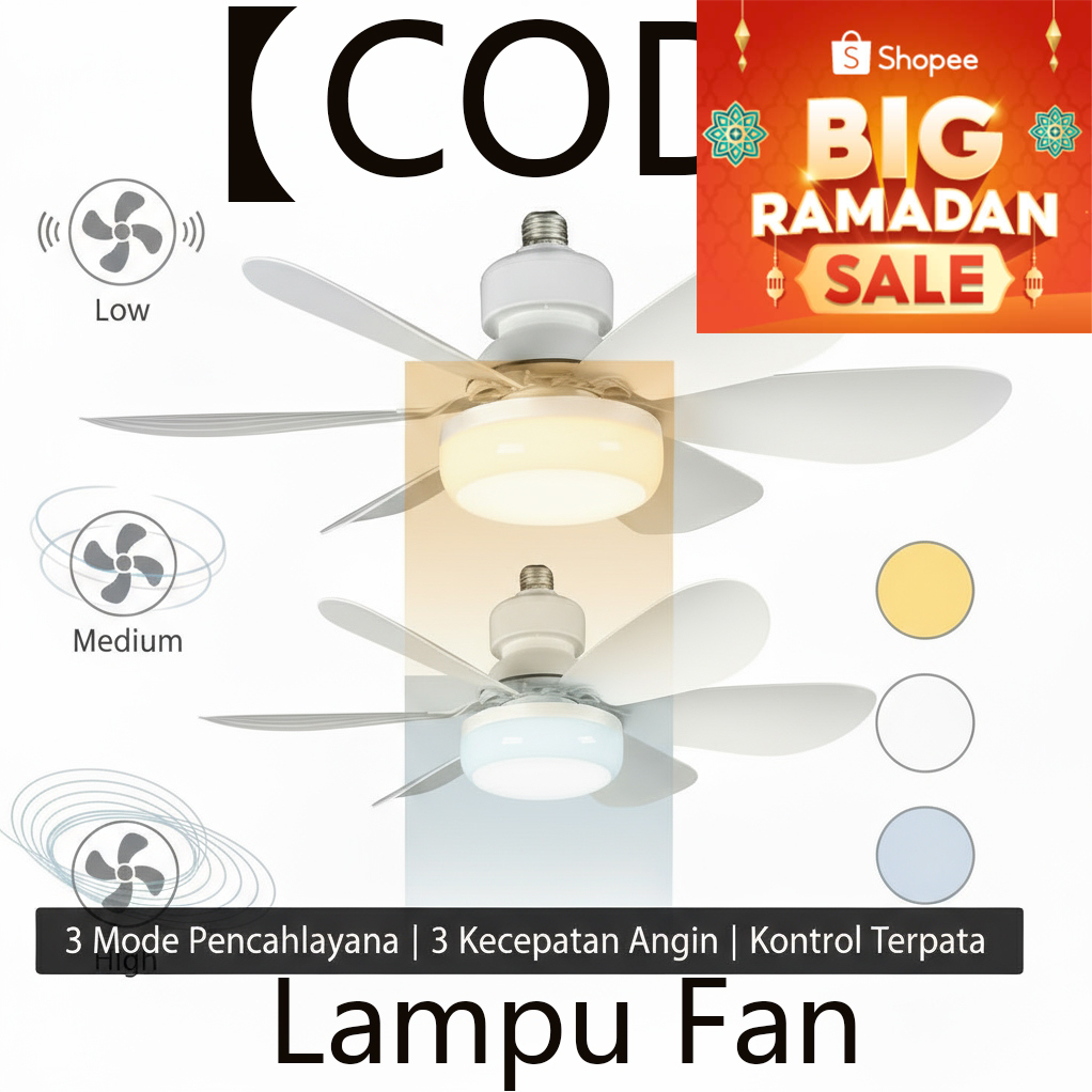 Jual Kipas Lampu Fan LED Putih 2-in-1, Lampu Gantung Plafon dengan ...
