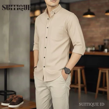 Suitique ID Kemeja Pria Lengan Panjang Cotton Pique Anti Kusut Black Rapi Seharian Formal Casual