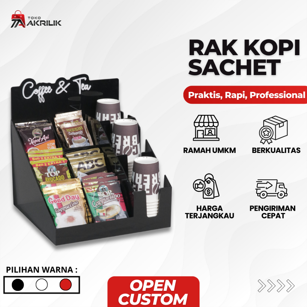 Jual Rak Display Kopi Sachet Cup 6+3 Slot / Display Organizer Coffee ...