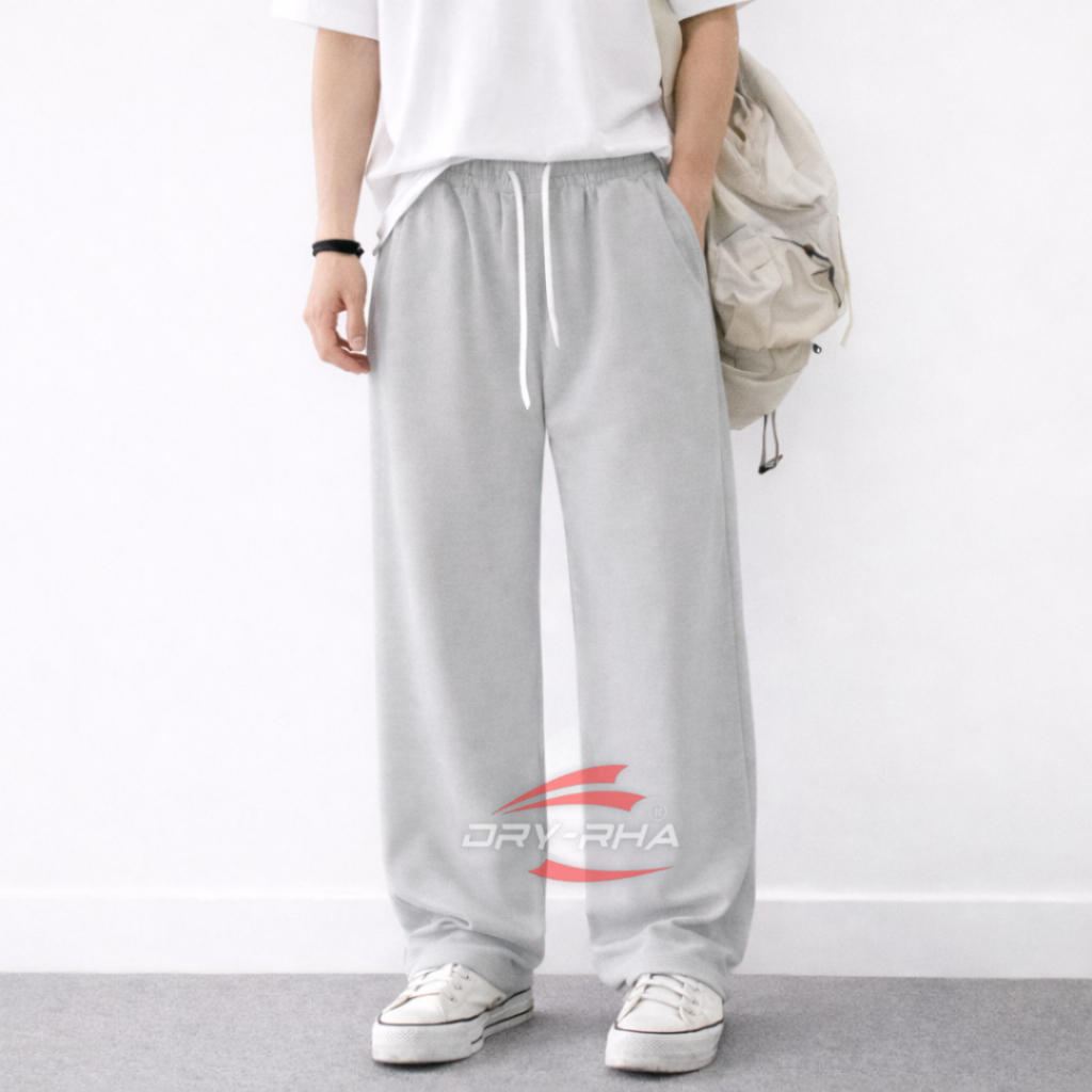 Dryrha Celana Sweatpants Baggy Pria Bahan Fleece - Celana Longgar Basic untuk Pria dan Wanita