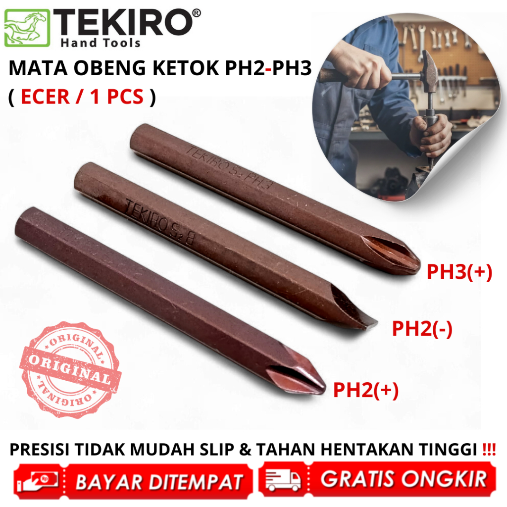 Jual TEKIRO Mata Obeng Ketok Getok Plus Minus PH2 PH3 8mmx80mm 8cm Mata ...