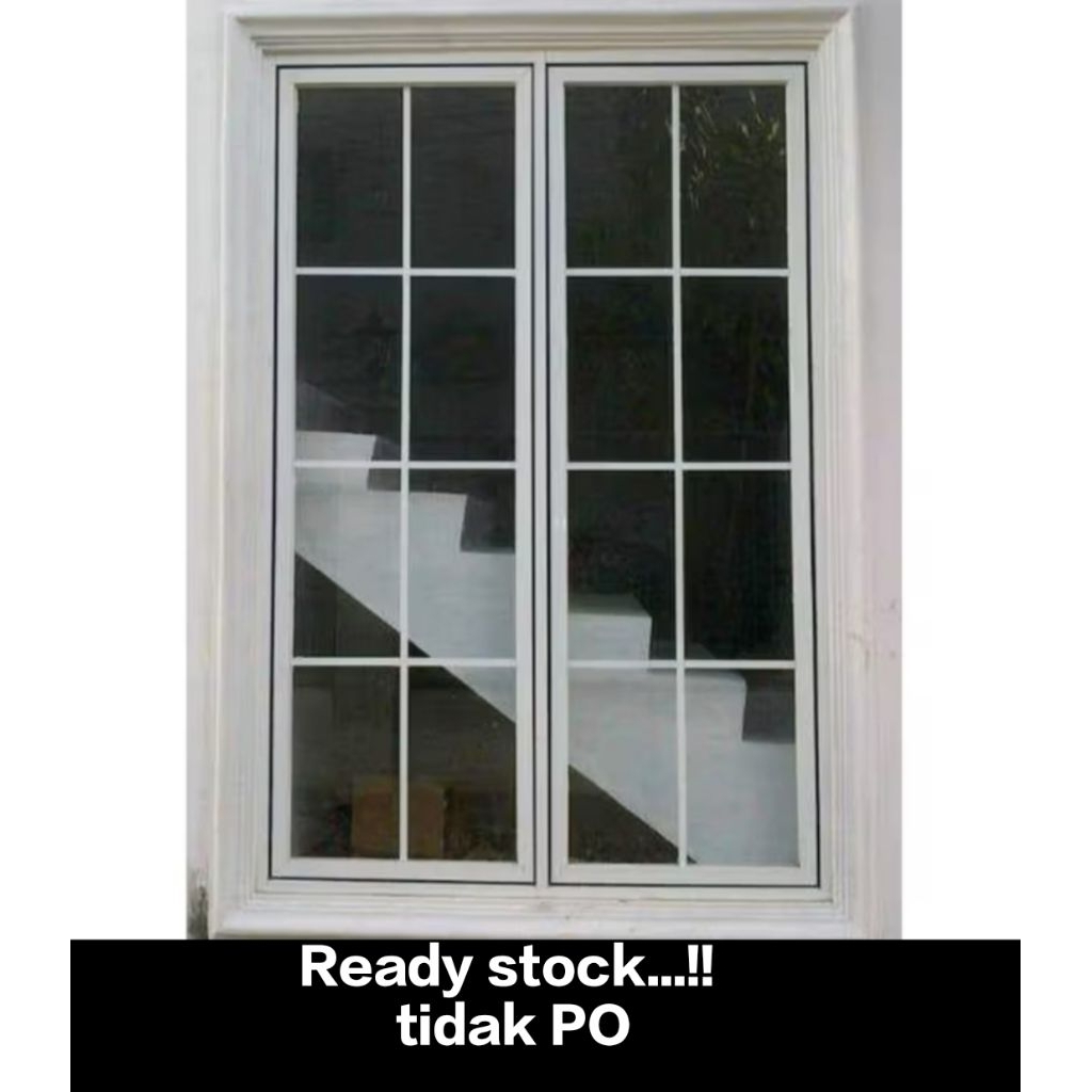 jendela aluminium ornamen 2 daun  tinggi 200 x lebar 120 putih,coklat hitam