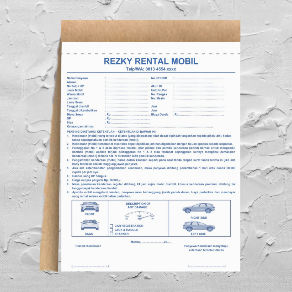 Jual CETAK NOTA RENTAL MOBIL 1/2 FOLIO CUSTOM NAMA | Shopee Indonesia
