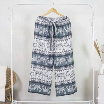 Celana Panjang Kulot High Waist Motif Gajah Unisex Rayon Premium Adem Nyaman Pinggang Karet