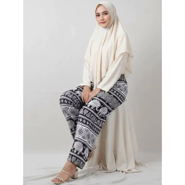 Celana Panjang Kulot High Waist Motif Gajah Unisex Rayon Premium Adem Nyaman Pinggang Karet