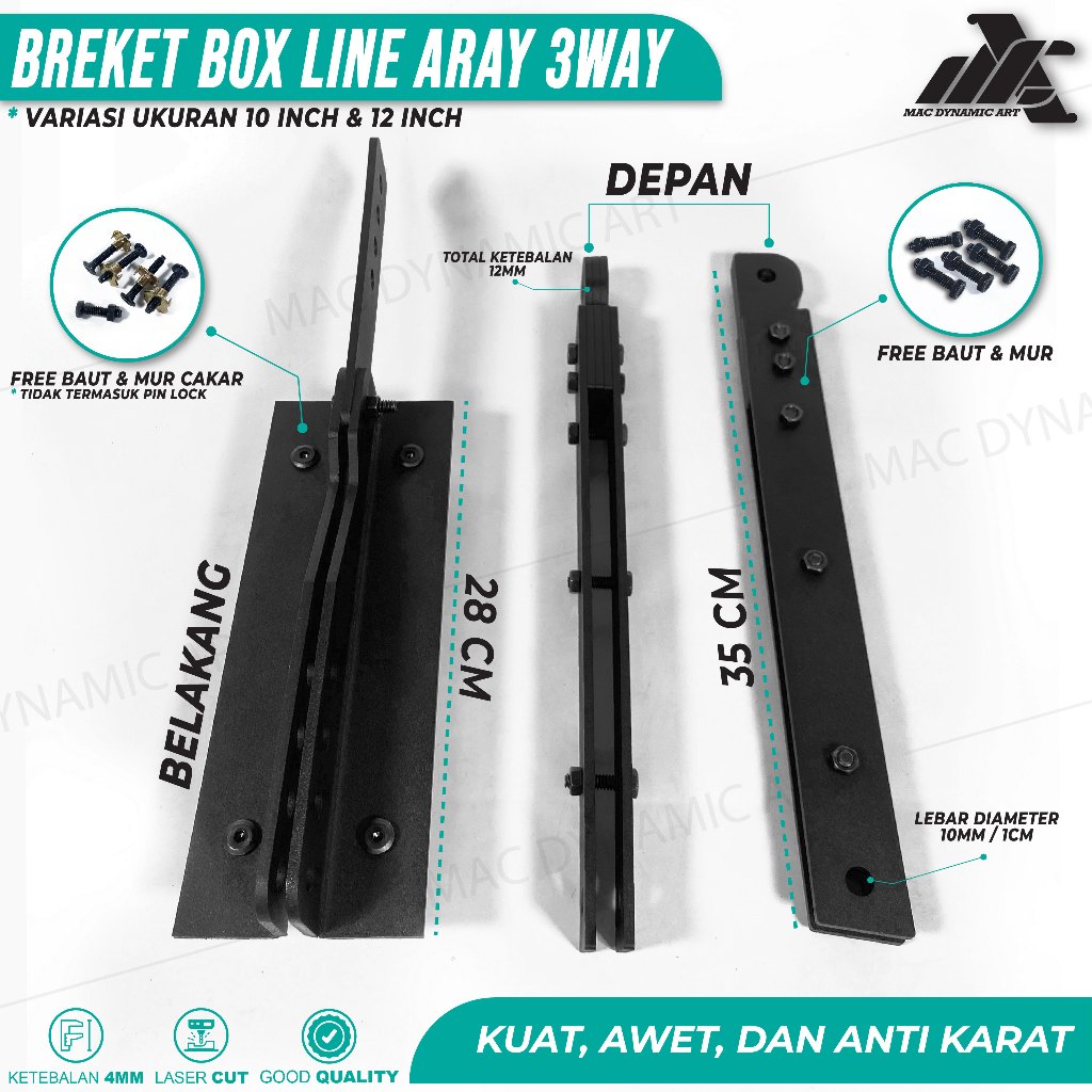 Jual Breket Box Line Aray 3 Way 10-12 inc Bahan Besi 4mm & Grill Box ...