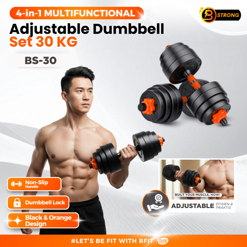Jual B-STRONG BS-30 Adjustable Dumbbell Set 30KG - 4-IN-1 Barbell ...