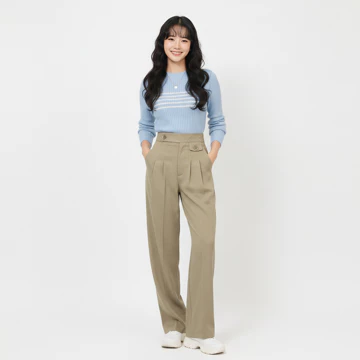 AMARAVE Celana Bahan Wanita Kerja Loose Pants Trouser Petite Highwaist Anti Kusut Celana Kulot