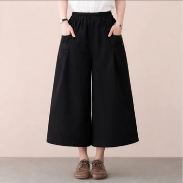 Anoya Celana Kulot Korean Style Bawahan Wanita Dewasa Basic Bahan Linen Rami