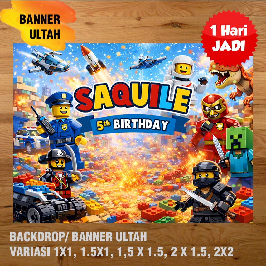 LEGO BANNER/ DEKORASI, HAPPY BIRTHDAY, SPANDUK, BANNER ULANG TAHUN/ BACKDROP/ SPANDUK ULANG TAHUN UL-TAH