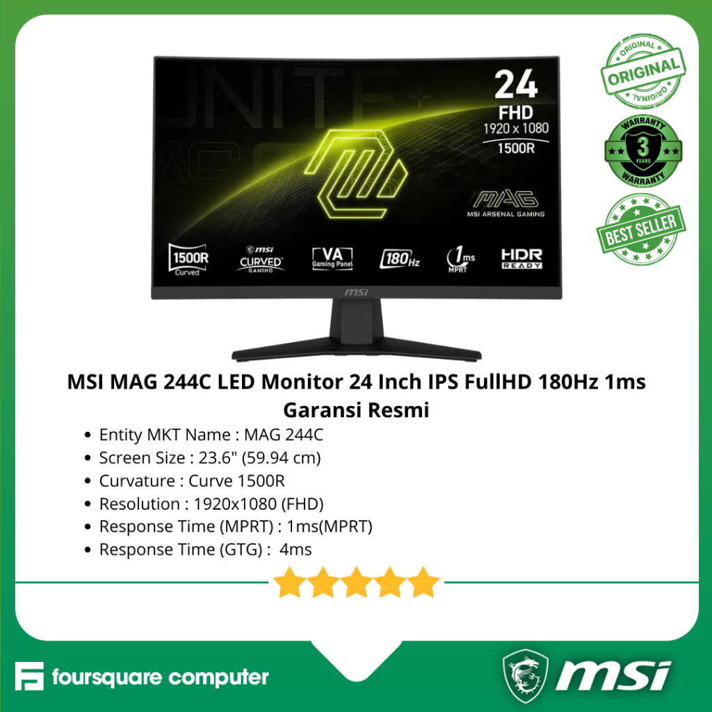 Jual MSI MAG 244C LED Monitor 24 Inch IPS FullHD 180Hz 1ms Garansi ...