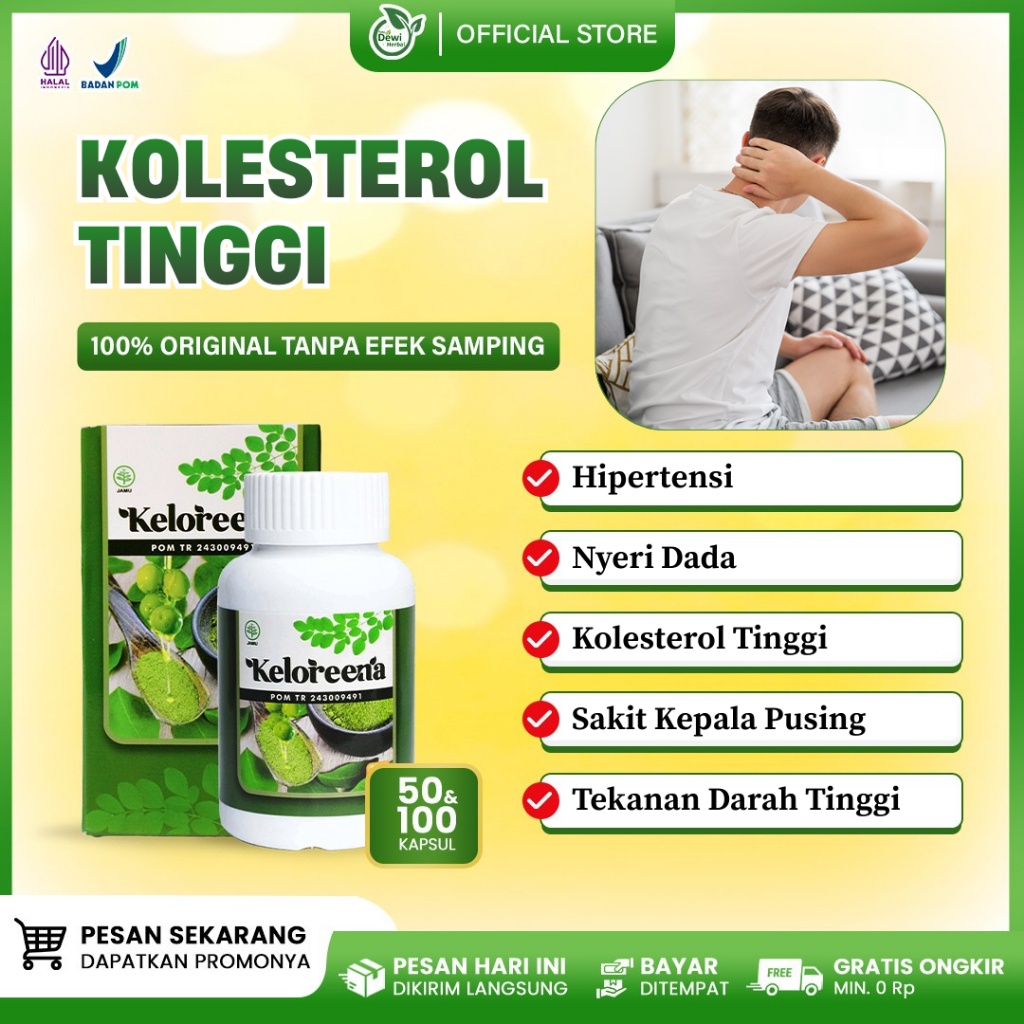 Obat Kolesterol Tinggi, Penurun Tekanan Darah Tinggi, Hipertensi, Sakit Kepala Pusing, Nyeri Dada - Keloreena Kapsul