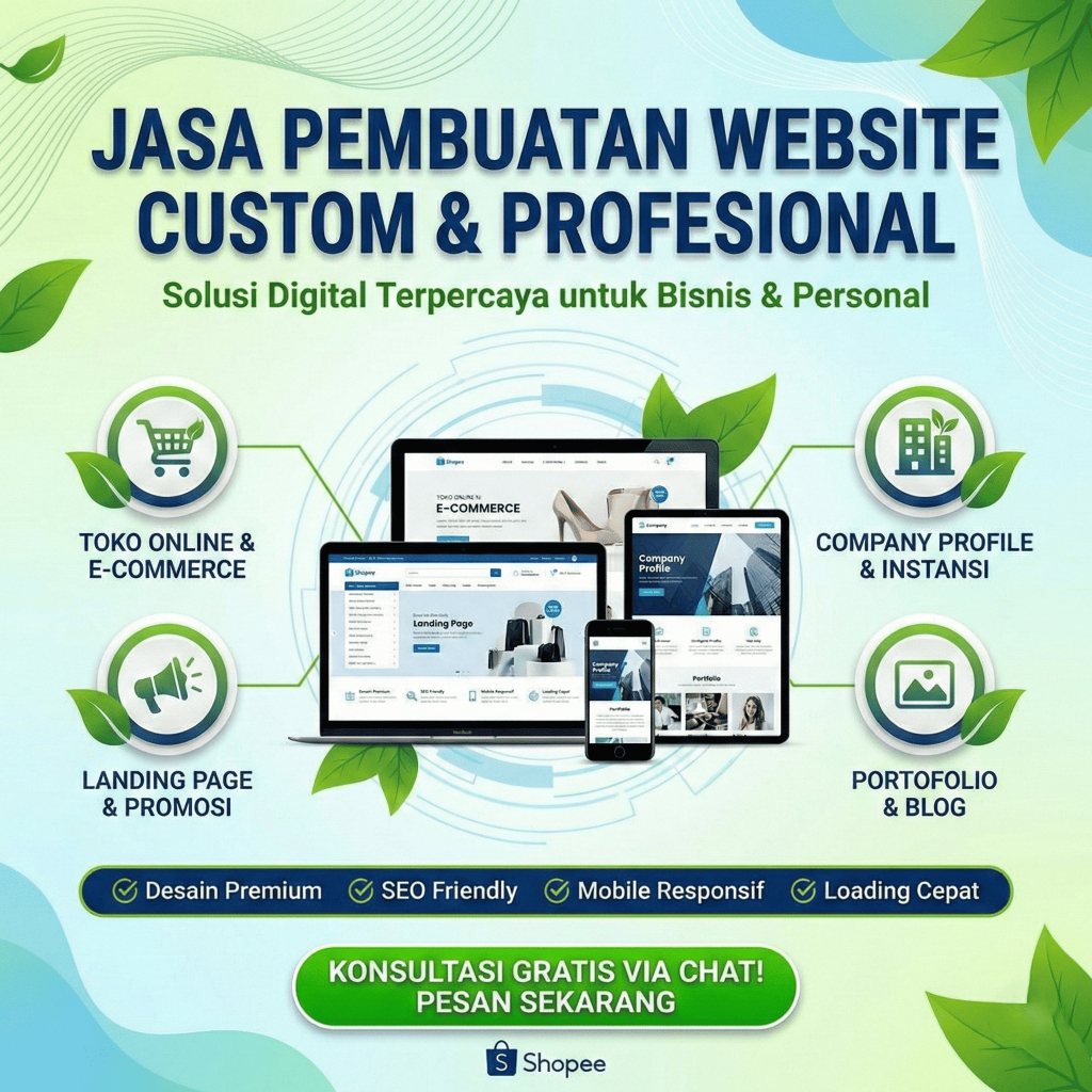 Jasa Pembuatan Website Custom Profesional Company Profile Toko Online E-commerce Landing Page Portofolio Sekolah Klinik Desa Restoran Booking Katalog Produk Dealer Sales Mobil Properti Travel Berita Blog Apotek Cafe Bengkel Laravel React SEO