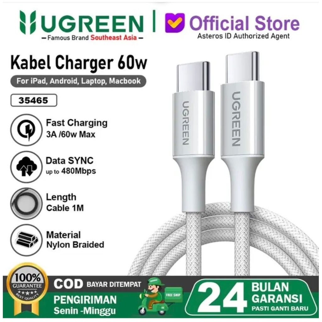 Jual UGREEN Kabel Data Type C to C 60 W Fast Charging Nylon breded ...
