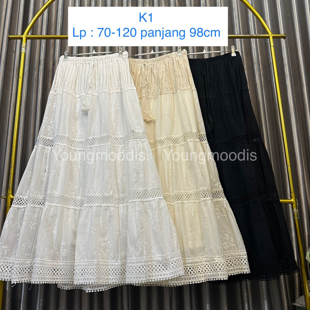 Jual youngmoodis maxi skirt rok panjang katun bordir katbol lace ...