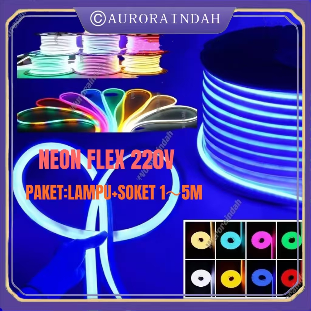 Jual Paket Lampu Neon Flex 220v 1m 2m 3m 4m 5m 5 meter Led Selang ...