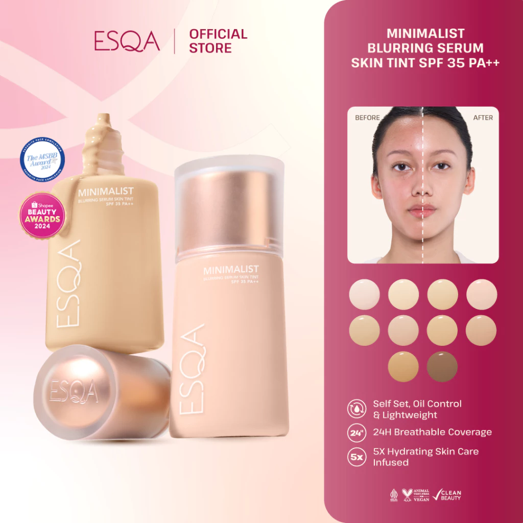 ESQA Minimalist Blurring Serum Skin Tint kemasan tube dengan hasil akhir velvet