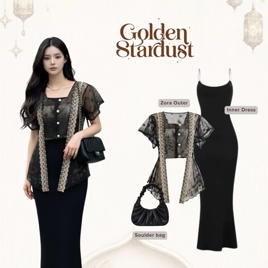 AL52 Baju Kondangan 2026 Set 3in1 Outer Brokat + Inner Dress + Tas Bahu Oneset Outfit Kondangan Kekinian Fashion Non Hijab Set