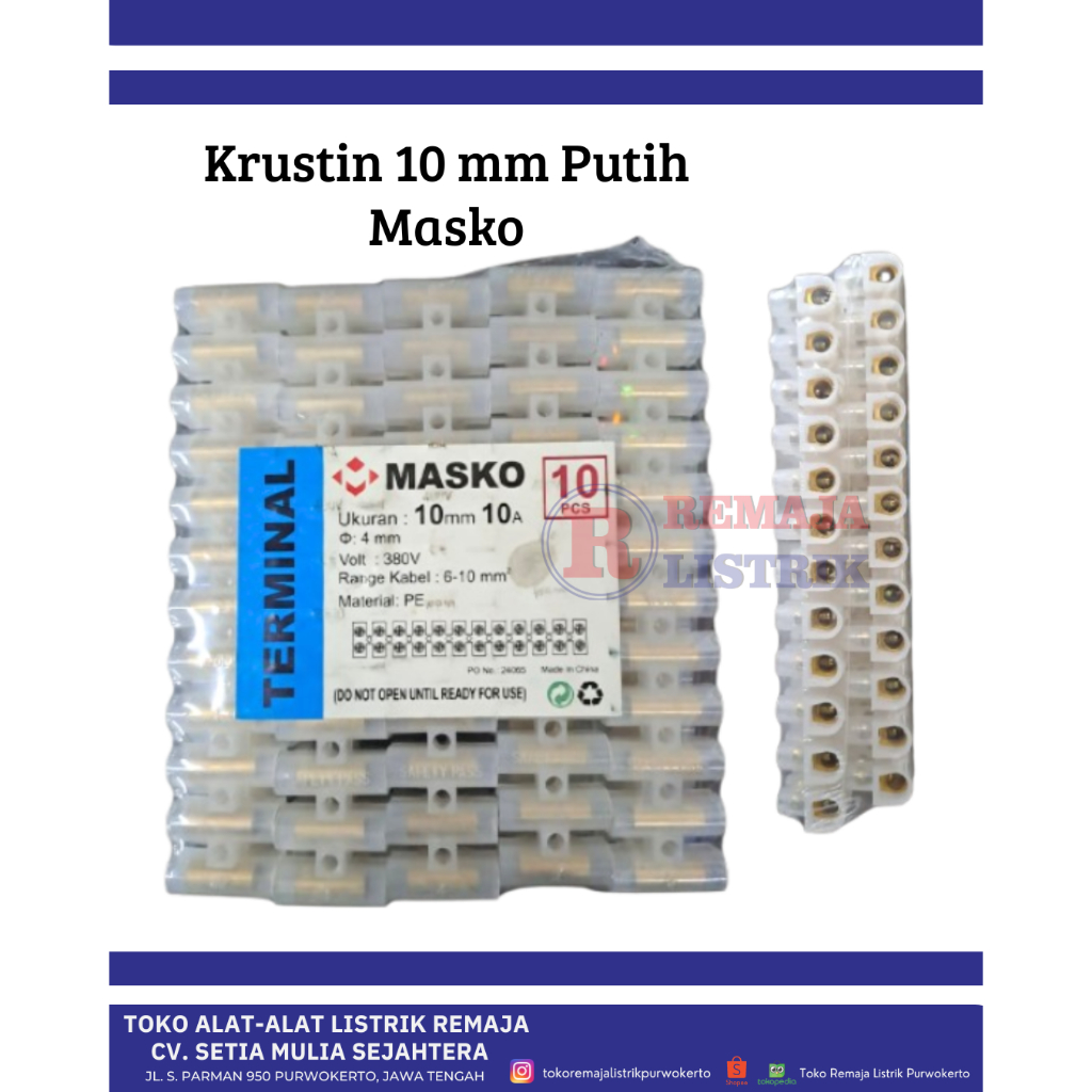 Jual Krustin 10 mm Putih Terminal Blok Kabel Listrik PVC Masko | Shopee ...