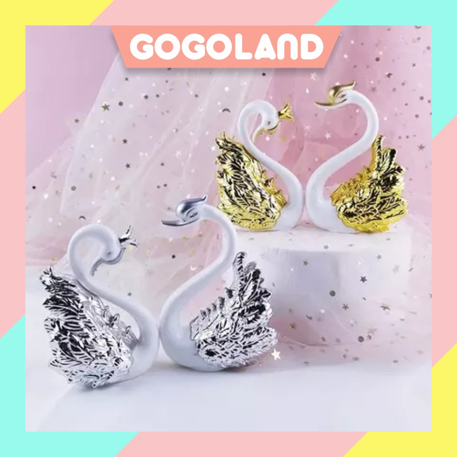 GOGOLAND Sepasang Angsa Gold / Silver Flaminggo Hiasan / Interior Emas Dan Perak Pernikahan / Dekorasi Ruang Tamu COD R1493