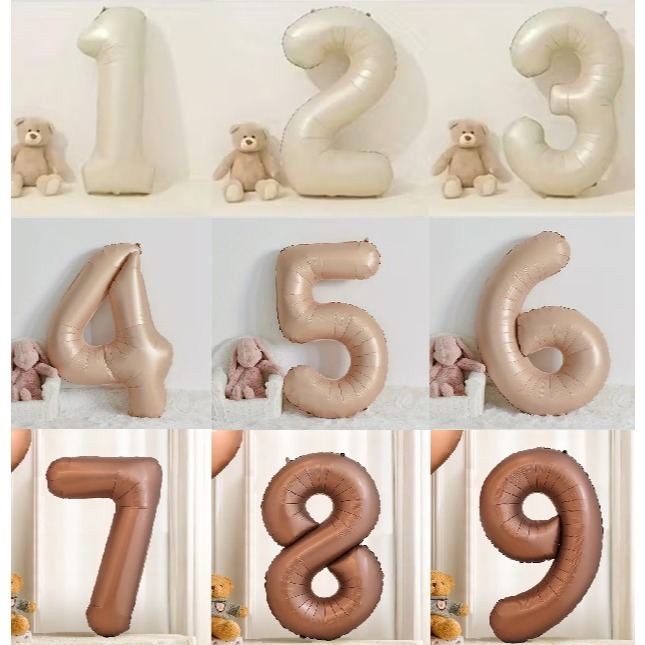(Grosir) Balon Foil Angka Jumbo 80 cm Warna Milk, Caramel, Hazelnut