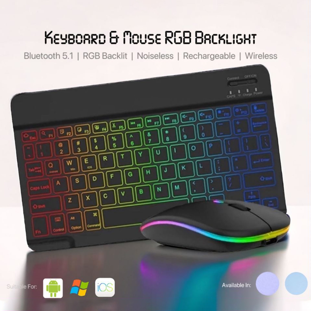 Jual 10 Inch Backlit Wireless keyboard And Mouse LED Color Bluetooth ...