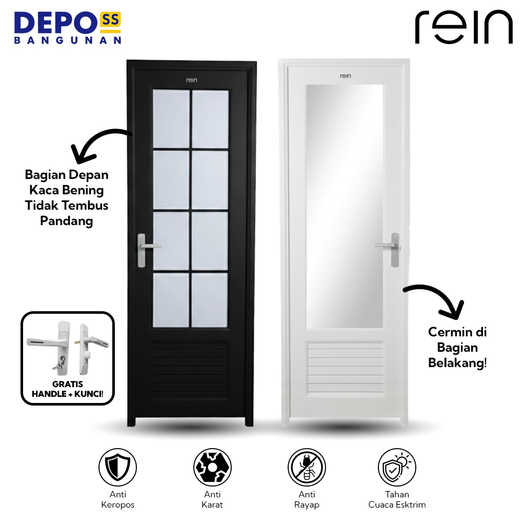 Rein Pintu Kamar Mandi WC Toilet UP-06 UPVC Kaca Putih Hitam Ukuran 70x200