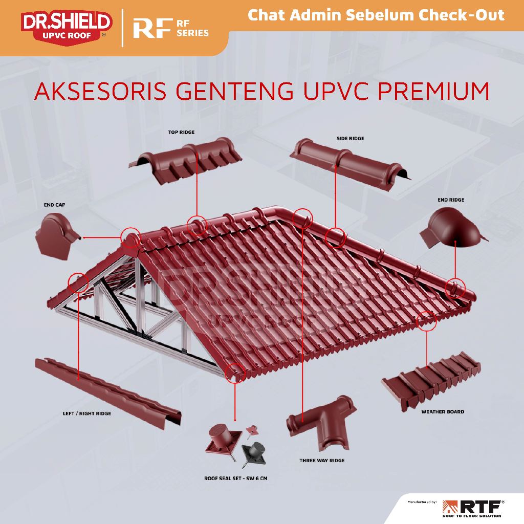 Atap UPVC DR.SHIELD AKSESORIS Single Wall RF 960 Tile ASA (Genteng) - Nok/Bubungan/Kerpus/Wuwung/Jurai