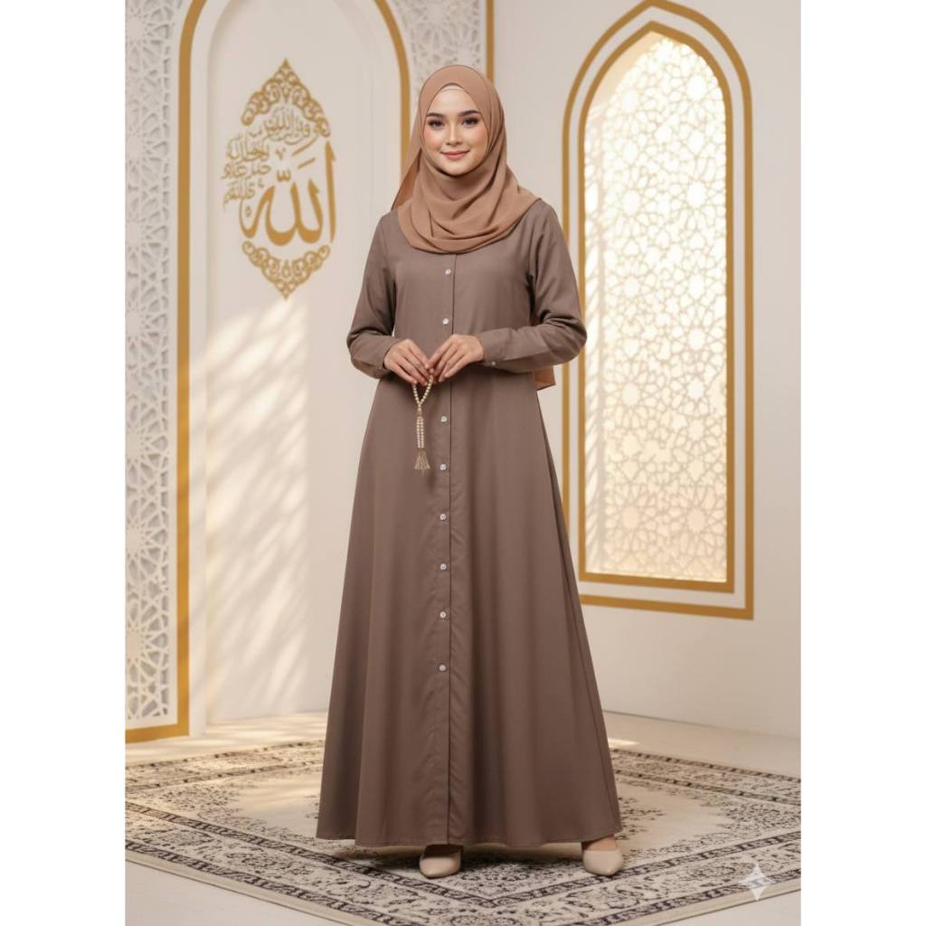 Jual SHALIHA - Gamis Kemeja Shafea Polos Choco Brown Dress Kemeja Katun ...